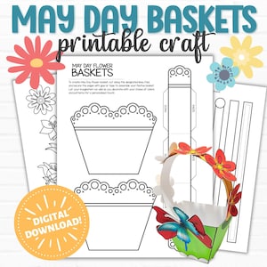 Druckbare Mai Day Blumenkorb Handwerk: Frühling Färbung Aktivität für Kinder, DIY Muttertagsgeschenk