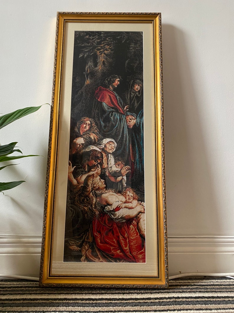 Gobelin needlepoint or petite point The Elevation of the Cross by Peter Paul Rubens framed with glass complete and ready for you image 2