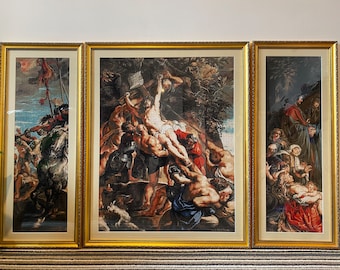 Gobelin-naaldpunt of petite point “De verhoging van het kruis van Peter Paul Rubens ingelijst met glas compleet en klaar voor u