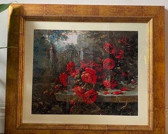 Gobelin needlepoint The Red Roses by Masson Benoit complete framed with glass.Width 400 cm.Height 327 cm