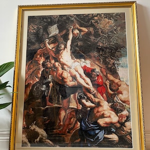 Gobelin needlepoint or petite point The Elevation of the Cross by Peter Paul Rubens framed with glass complete and ready for you image 3