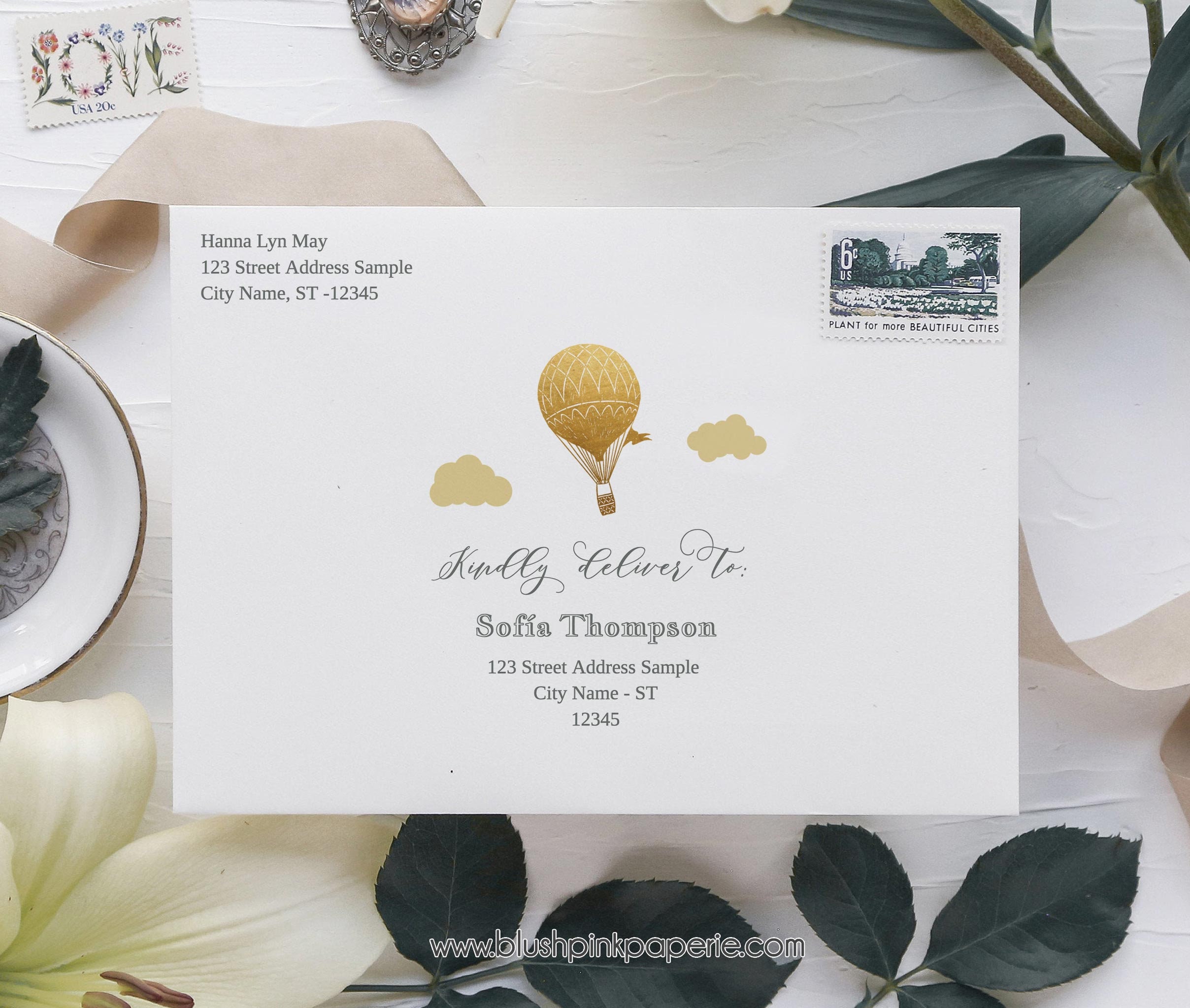 Hot air balloon Envelope Addressing Template Editable Etsy