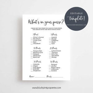 Editable What's in Your Purse Baby Shower Game, Editable Baby Shower ...