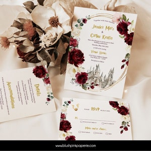 Burgunderrote Hochzeitseinladung | Zauberer Hochzeitseinladungen | 3Pcs Hochzeitseinladung Vorlagen | Rote Hochzeit Printable BUHP