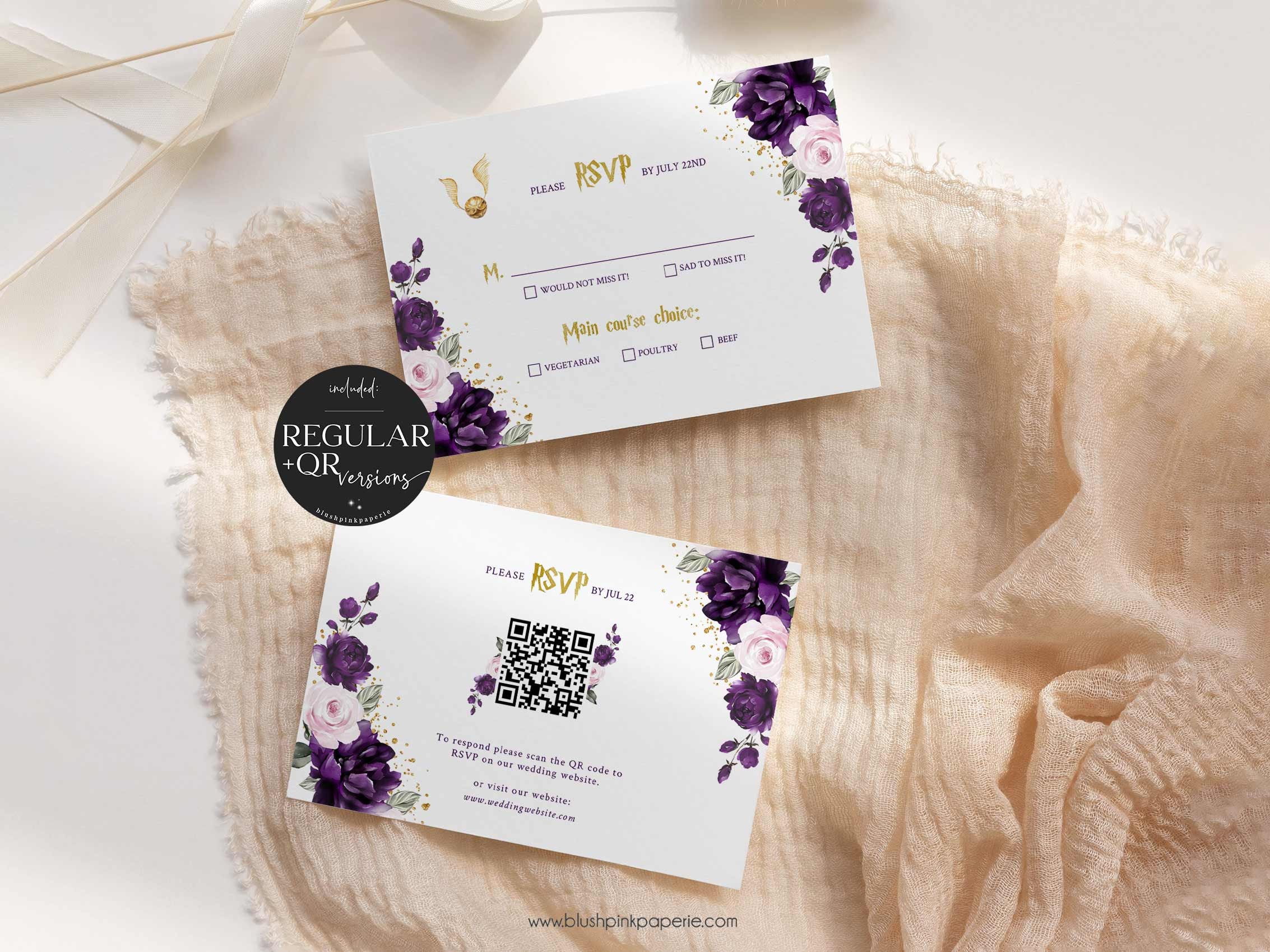 Editable Purple and Gold Wedding Invitation Suite Wizard Theme Wedding ...