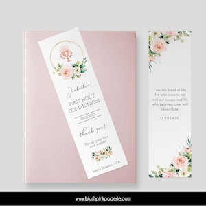Editable Blush and Gold First Holy Communion Bookmark | Printable bookmark template | Editable bookmark - EB01