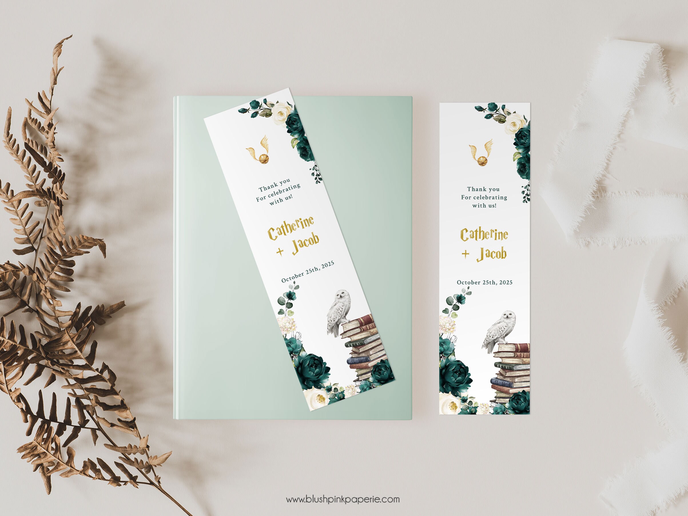 Editable Emerald Green Flowers Bookmark Wizard Theme Party | Printable ...