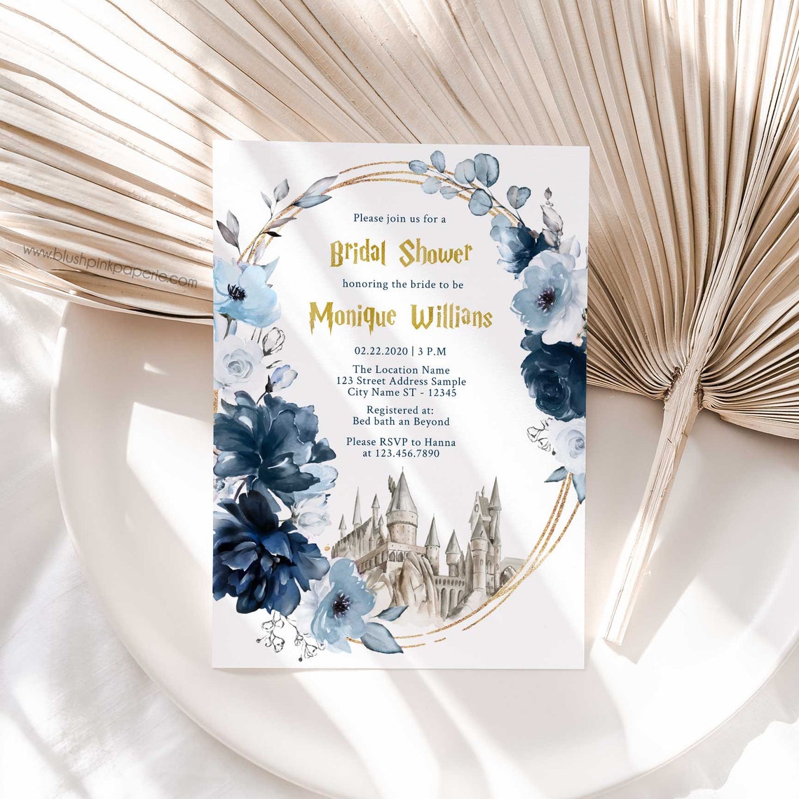 Blue Florals Bridal Shower Invitation Wizard Invites image 4