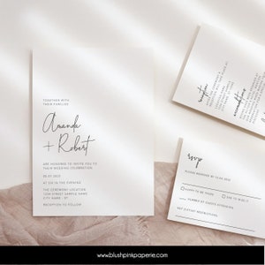 Minimalistic Calligraphy Wedding Invitation | 3Pcs Minimal Suite | Modern Wedding Invitation Templates | Printable invitations MN02