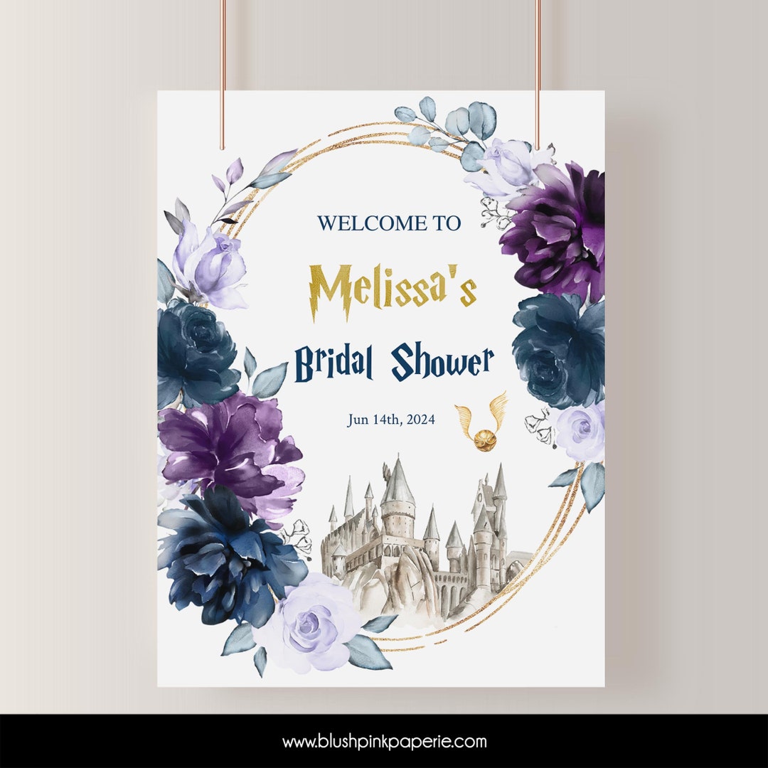 Editable Purple and Navy Bridal Shower Welcome Sign | Wizard Bridal ...