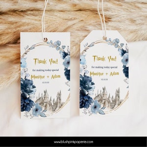 Navy Blue Florals Favor Tag | Wizard Gift Tag Printable | Bridal Favor Cards Templates | Blue Wizard Theme Printable invitations NVHP