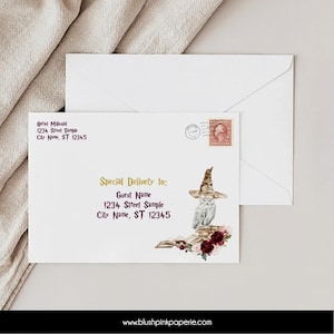 Printable Burgundy Wizard Florals Envelope Template, A7 Envelope Printable, Euro Flap, Square Flap, Envelope Addressing - BUHP