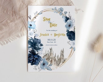 Blue Wizard Save the Date | Navy Wizard Bridal Invites | Bridal Brunch Invitation Templates | Navy Blue save the date Printable NVHP