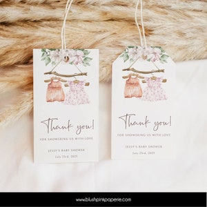 Baby Girl Clothes on Hanger Baby Favor Tag | 2x3.5 inches Gift Tag | Baby Girl Clothes Shower | Hanging Clothes | Garden Baby Shower |  BOBY