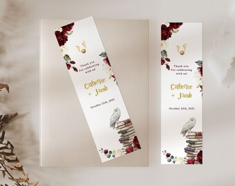 Editable Burgundy Flowers Bookmark Wizard Theme Party | Printable bookmark template | Editable bookmark - BUHP