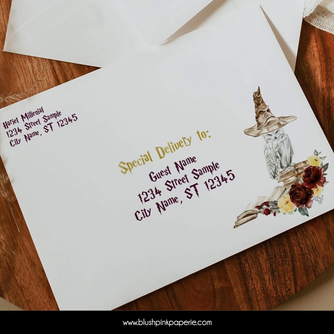 Red and Yellow Envelope Addressing Template Wizard Theme Etsy