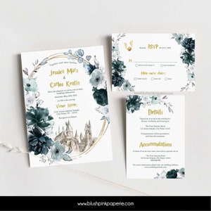Teal Wizard Wedding Invitation | Magical Wedding | 3Pcs Suite Wedding Invitation Templates | Teal Wedding Printable invitations TL01