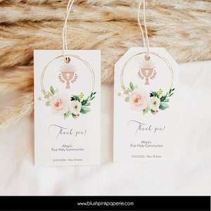 Editable Blush and Gold First Holy Communion Favor Tag, Delicate, FHC Invitation Girl, Printable - EB01