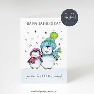 Tarjeta imprimible del Día del Padre, Tarjeta de papá más genial, Tarjeta del Día del Padre del pingüino, Tarjeta editable del Día del Padre, De hija a papá