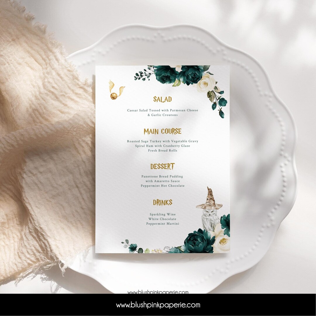 Emerald Flowers Editable Menu Template, Dark Green Florals Menu ...