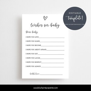 Editable Wishes for Baby, Baby Wishes Baby Shower, Baby Shower Game Editable, Printable Wishes for baby BBCL