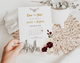 Burgundy Wizard Save the Date calendar | Wizard Bridal Invites | Bridal Invitation Templates | Scarlet Red save the date Printable BUHP