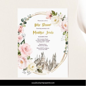 Powder Pink Baby Shower Invitation | Wizard Invites | Baby Brunch Invitation Templates | Pink Wizard Theme Printable invitations PPHP