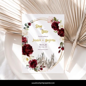 Burgundy Wizard Save the Date | Wizard Bridal Invites | Bridal Brunch Invitation Templates | Scarlet Red save the date Printable BUHP
