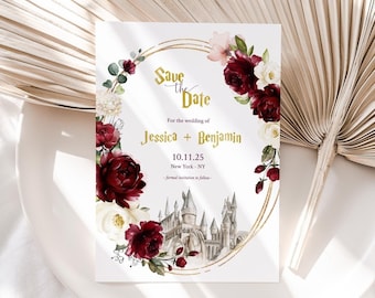 Burgundy Wizard Save the Date | Wizard Bridal Invites | Bridal Brunch Invitation Templates | Scarlet Red save the date Printable BUHP