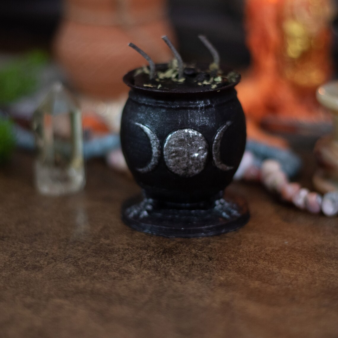Black Altar cauldron ritual candle Triune moon Beeswax Etsy