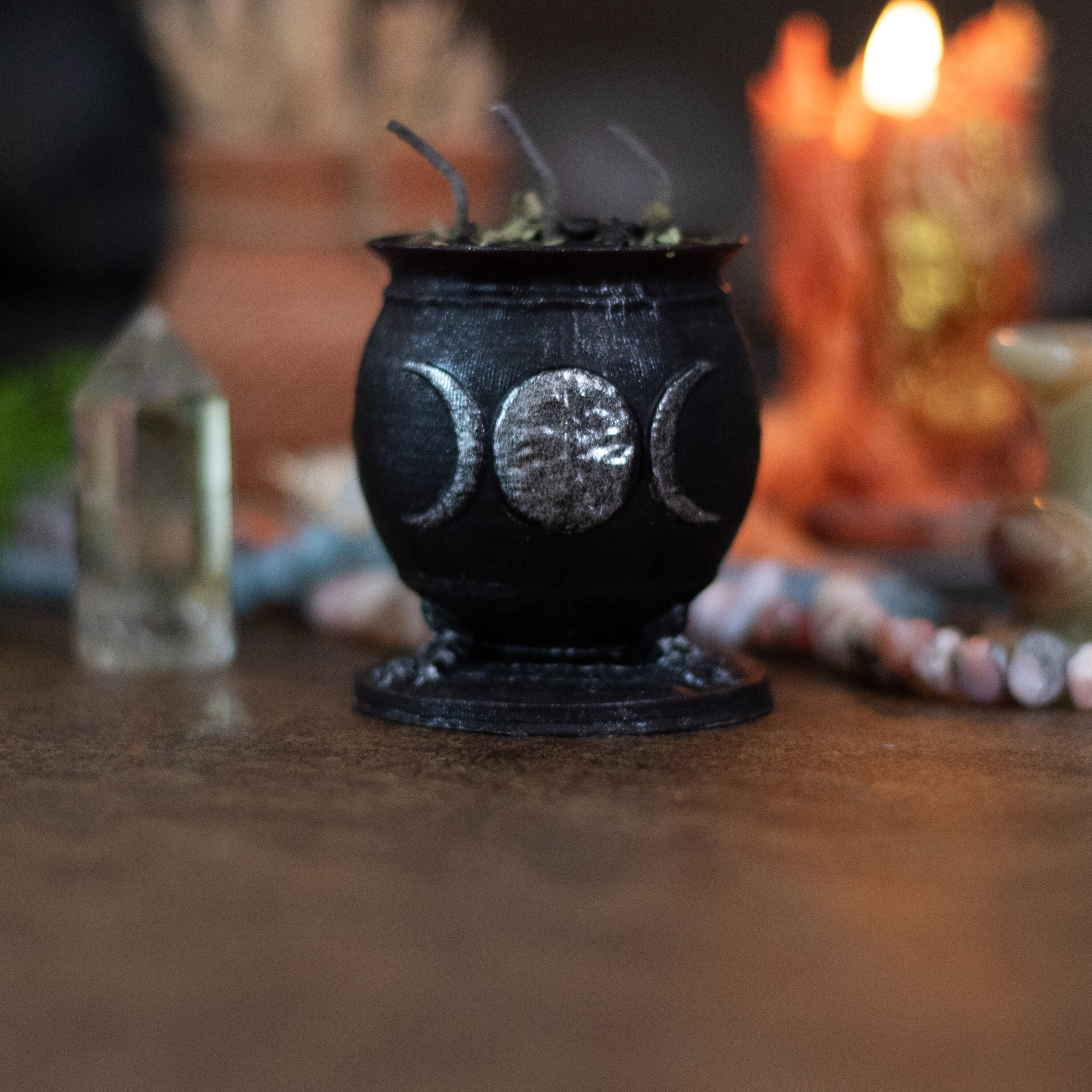 Black Altar cauldron ritual candle Triune moon Beeswax Etsy