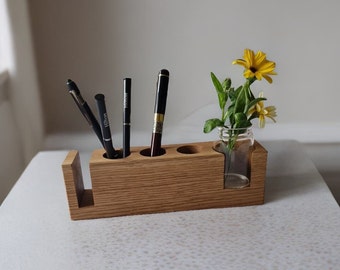 Oak And Sapele WOOD DESK ORGANIZER, Office Stationery Desk Organizer Box, New Job Gift for Her, Pencil Holder Desk Accessories