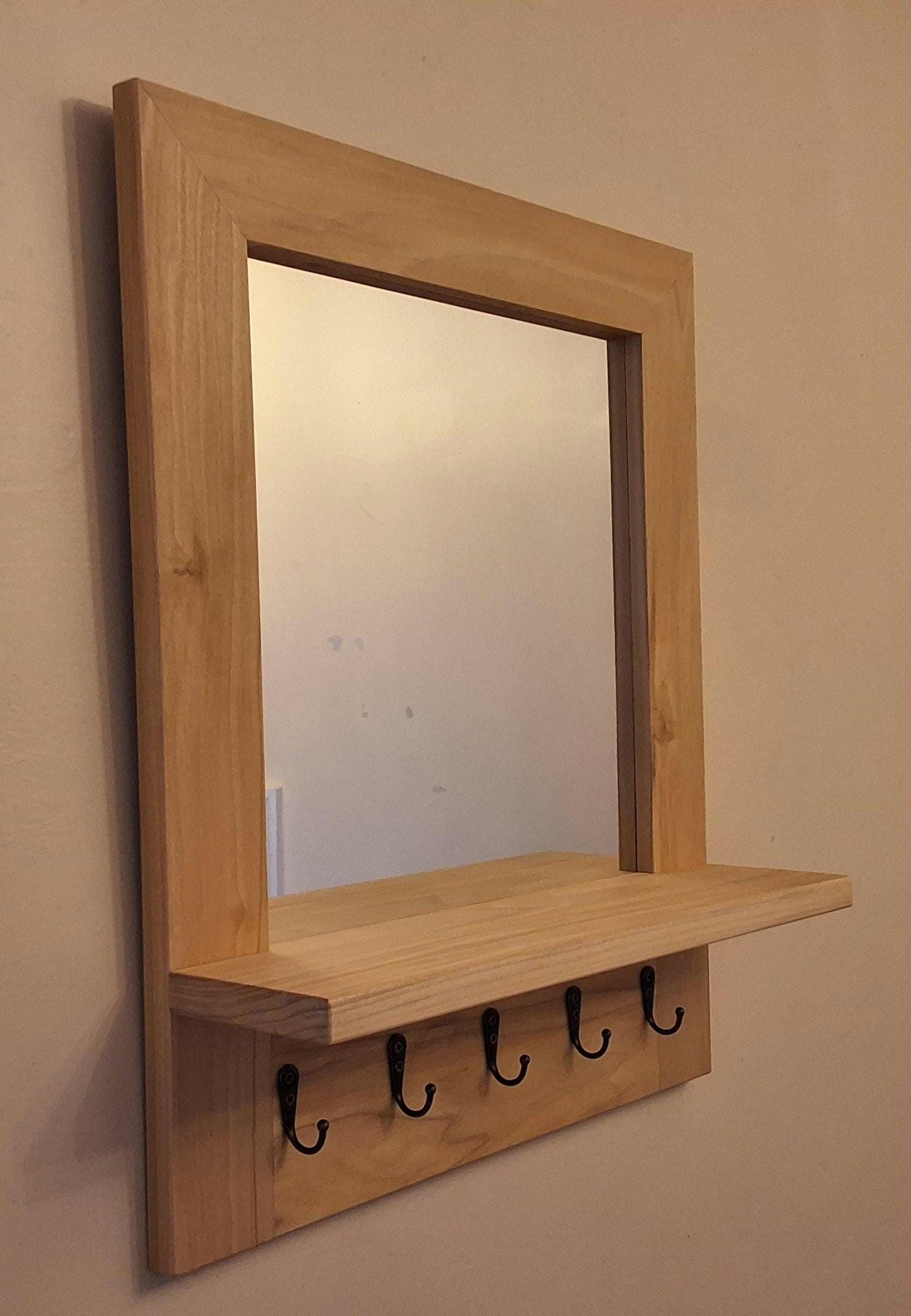 Rustic Wooden Framed Wall Mirror With Shelf and Key Hooks – Handmade Wall Organizer - Etsy