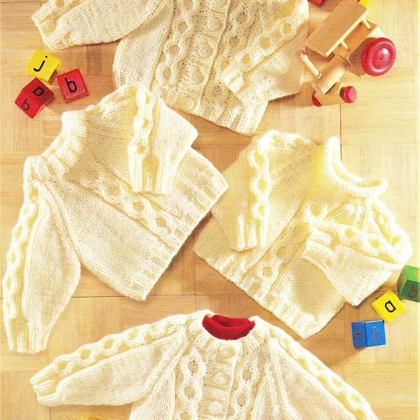 Baby Knitting Pattern, PDF Vintage Knitting Pattern, Baby Cardigan, Baby Jumper, Chunky Yarn, Instant Download