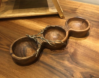 Solid Walnut Wood Snack,  Snack Bowl , Divided Snack Bowl, Wooden Serving Plate, New Home Gift