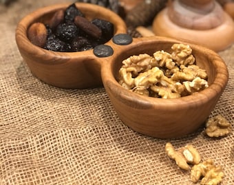 Divided wood bowl, Man Cave  Snack Bowl,Rustic Wooden Bowl, Walnut Wood Bowl, 2 compartment bowl