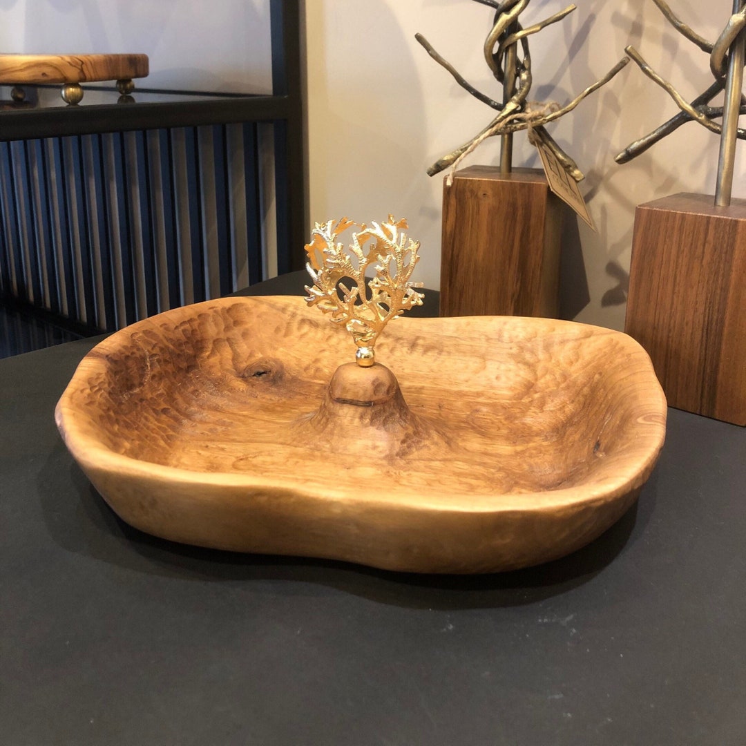 Wood Bread Bowl, Serving Bowl, Walnut Wood, Decorative Piece, Fruit Bowl, Coral Ornament Table
