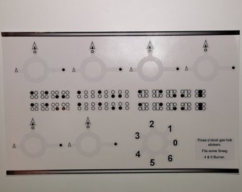 Compatible Smeg three O/Clock position 4 and 5 gas hob stickers.