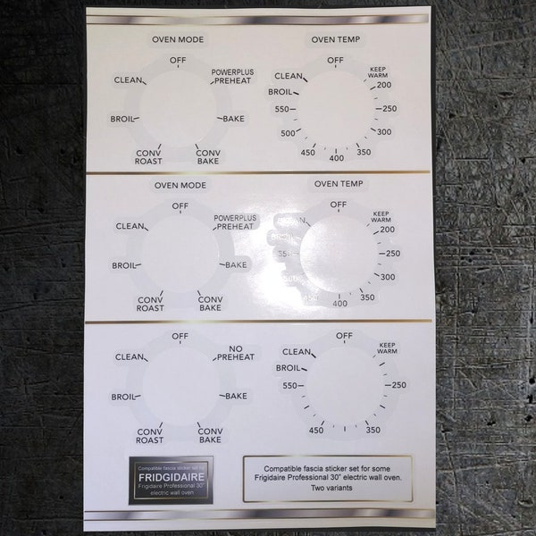 Frigidaire Professional 30inch Oven compatible fascia sticker set.