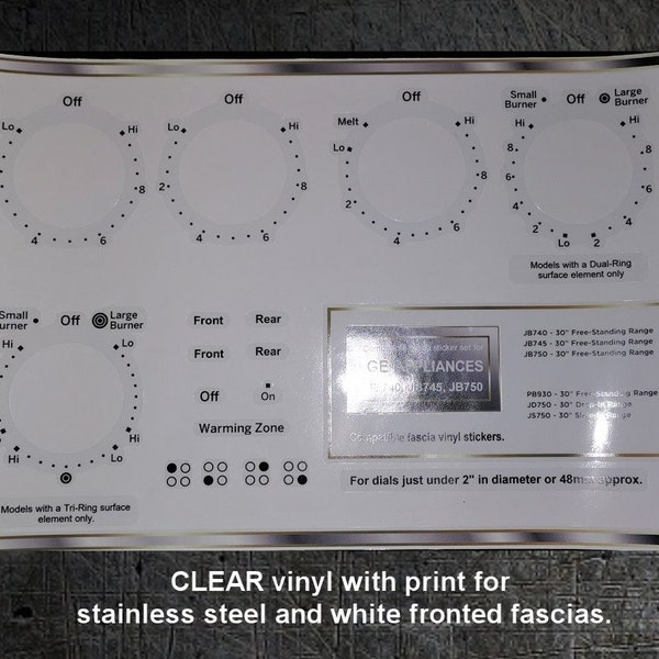 GE Appliances JS750SF3SS, JD750, JB740, JB745, JB750 Compatible fascia sticker set.