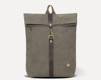 Rolltop Backpack,Canvas Backpack,Rolltop,Backpack,Unisex Backpack,Leather details Backpack