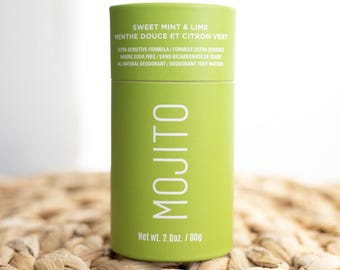 We Pay the Duty, Export & Tariff FEES! All Natural Deodorant -MOJITO Scent 88g Eco Friendly Paper Push Tube Baking Soda Free!