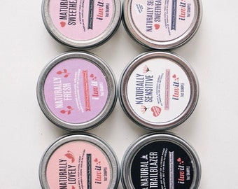 6 pack sampler pack  * 6 OZ Of DEODORANT * ( 6x 1 oz Sample/Tester Size *Each tin lasts 3-4 weeks*