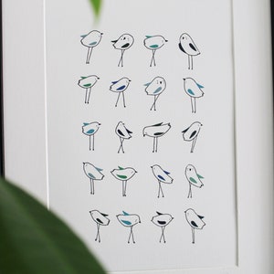 Cartel A4 - Mis pájaros - Ilustración poética y delicada de aves - Cartel de coleccionista de decoración mural