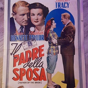Father of the Bride Original Italian Poster Spencer Tracy Elizabeth Taylor 1950s