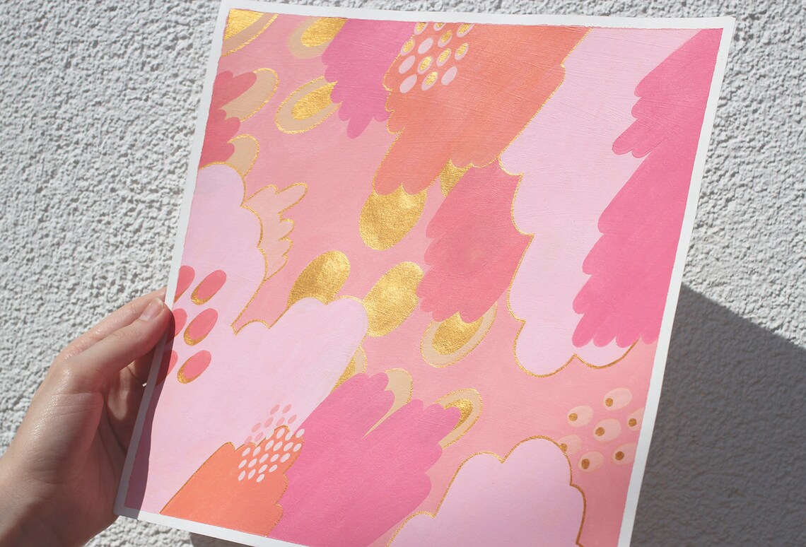 Abstract gold painting Pink gold painting Original art Etsy