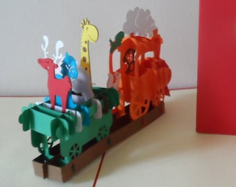 Train with Animals  Pop up Card,-  Birthday,Christening