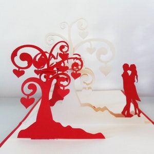 Tarjeta desplegable 3D con forma de corazón para bodas, compromisos y aniversarios.