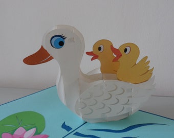 Swan and chicks - 3D pop up Card- Mothers Day -Birthday - New baby