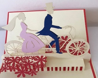 Carte pop-up 3D vélo de mariage